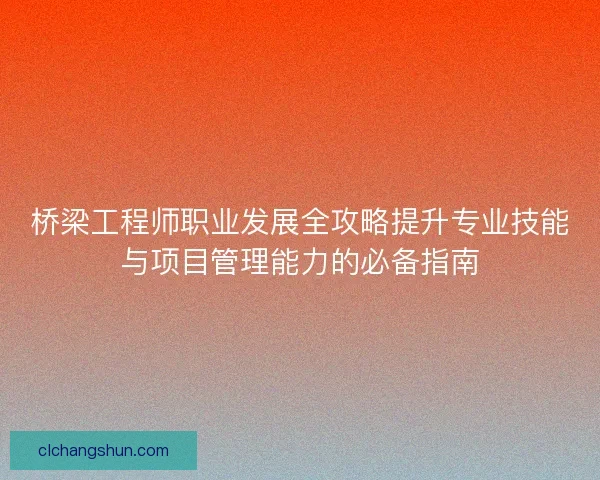 桥梁工程师职业发展全攻略提升专业技能与项目管理能力的必备指南 桥梁工程师职业发展全攻略提升专业技能与项目管理能力的必备指南