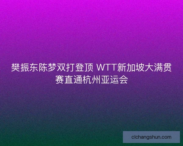 樊振东陈梦双打登顶 WTT新加坡大满贯赛直通杭州亚运会