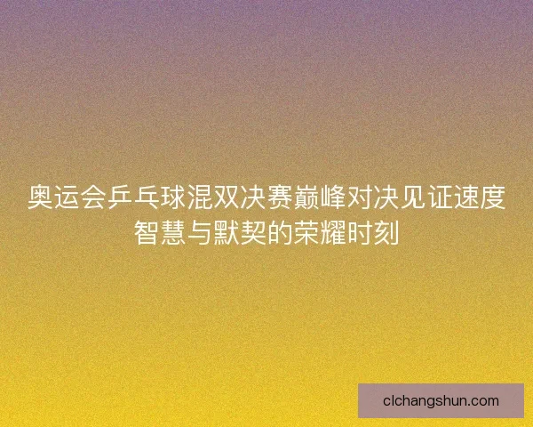 奥运会乒乓球混双决赛巅峰对决见证速度智慧与默契的荣耀时刻